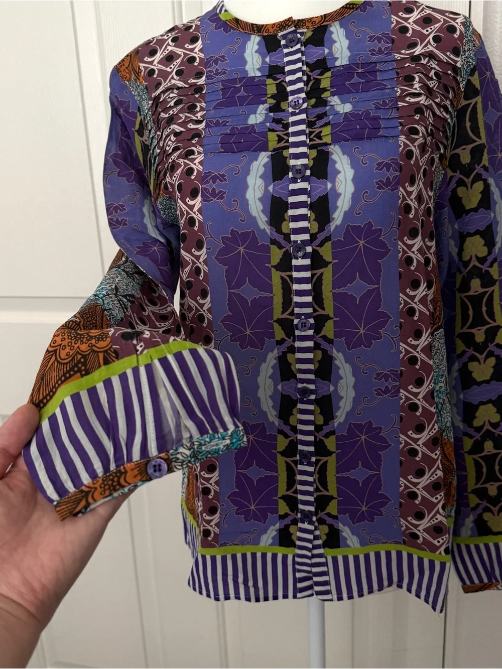 Etro Purple Multicolor Printed Long Sleeve Blouse - Picture 7 of 9